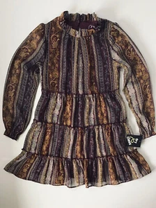 Girls' Long Sleeve Chiffon Ruffle Tiered Mock Neck Dress Maroon art class S M L - Picture 1 of 10