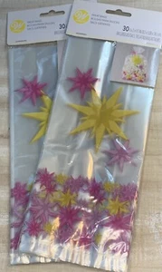 Wilton Starburst Pink Yellow Design 4x2x9.5” Treat Bags w/Twist Ties (lot of 2) - Picture 1 of 5