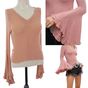 Free People Blouse Bell Sleeve So Dramatic Plunge V Neck Stretch Top size XS - Picture 1 of 17