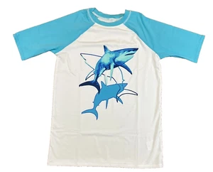 Lands' End Boys Size XXL (18H-20H) White/Blue Shark Graphic Rash Guard T-Shirt - Picture 1 of 5