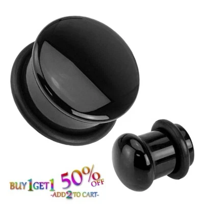 Par de enchufes de piedra de ágata negra de 8 g-25 mm medidores de llamarada única túneles oreja 1583 Foto 1 de 2