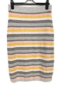 Boden knit skirt UK 12 grey oink yellow striped pencil skirt 52% wool 667 - Picture 1 of 6