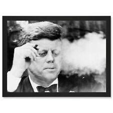 Vintage Photo President John F Kennedy JFK Smoking Cigar Framed A3 Art Print