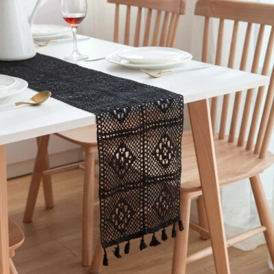 Retro Crochet Hollow Lace Tassels Table Runner Wedding Table Home Decor - Image 1 of 4