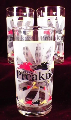 3 Preakness Glass Tumblers 2010 Pimlico The Maryland Jockey Club Horse Racing Cover