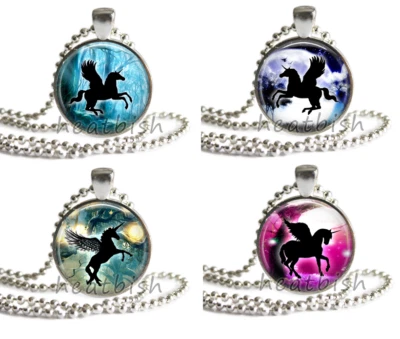 UNICORN DREAMS Fantasy Glass Pendant Accessory - Neon Silhouette Cute Space - Image 1 of 2