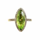 19th Century French Marquise Peridot Diamond Platinum Gold Cluster Ring