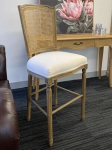 La Joie Living French Provincial Louis Rattan Upholstered Bar Stool Natural Oak - Picture 1 of 9