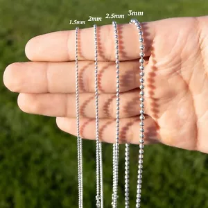 Italian Silver Beaded Necklace Chain, Solid 925 Sterling Silver, Ball Chain - Picture 1 of 6