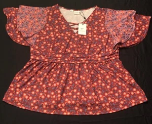 NEW Womens JUNAROSE Solid Floral Motif Ruffled Sleeve Plus Size 2X NWT - Picture 1 of 6