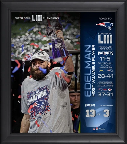 Julian Edelman NE Patriots Frmd 15" x 17" Super Bowl LIII Champs MVP Collage Cover