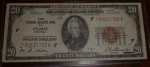 1929 $20 THE FEDERAL RESERVE BANK OF ATLANTA GEORGIA - NATIONAL CURRENCY - Picture 1 of 4