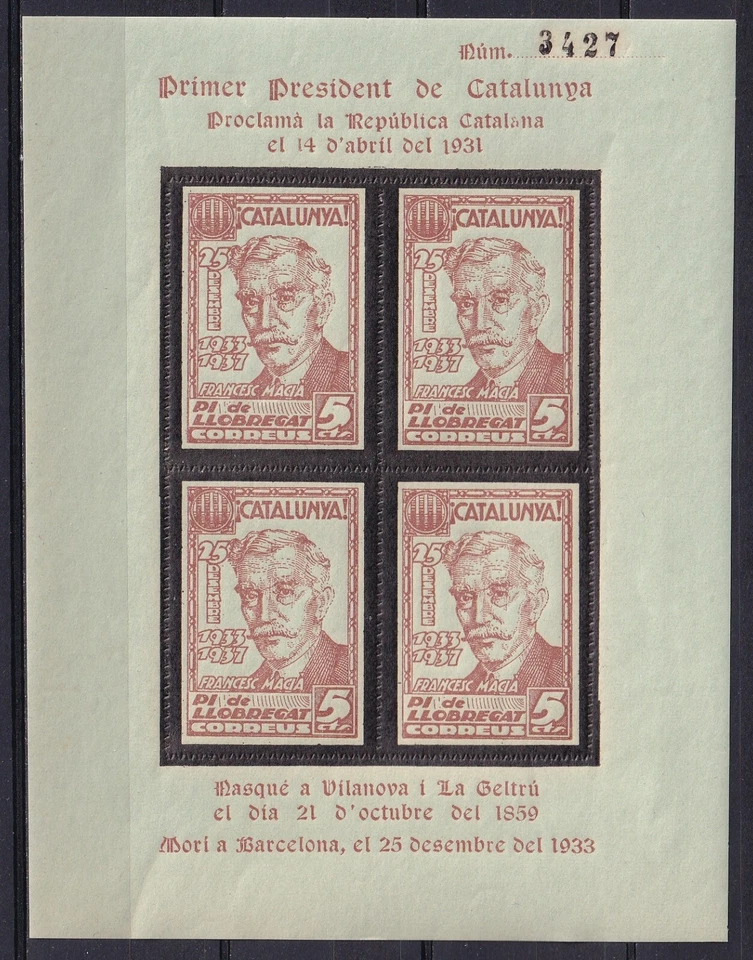 SCW Pi de Llobregat Edifil Allepuz #17 S/S Francesc Macia marrom MNH-VF - Imagem 1 de 1