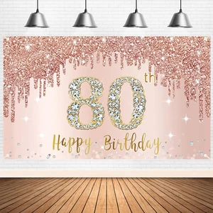 Happy 80Th Birthday Banner Backdrop Decorations for Women, Rose Gold 80 Birthday - Picture 1 of 12