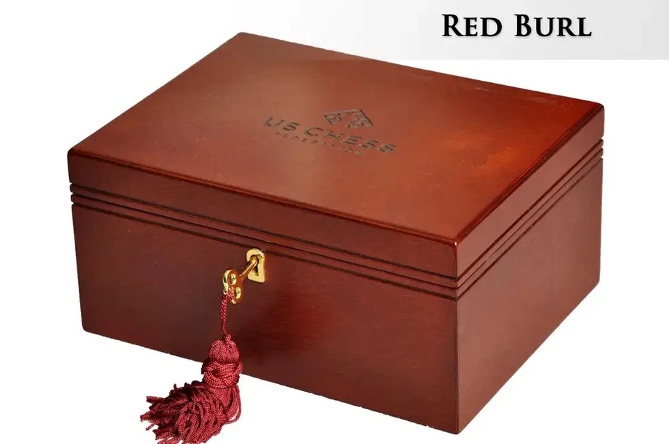 Premium Chess Box - Red Burl - With US CHESS Logo - Image 1 of 1