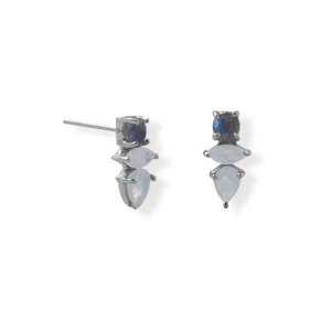 Labradorite and Rainbow Moonstone Post Earring in Sterling Silver - Picture 1 of 1