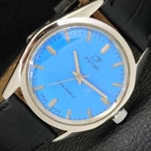 ENICAR STAR JEWELS 160 HAND-WINDING SWISS MENS SKY BLUE DIAL WATCH a433022-a - Picture 1 of 9
