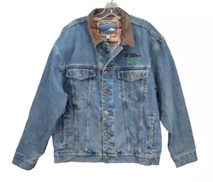 Vintage Dunbrooke Upstream Jacket Men's L Blue Denim Boart Longyear Leather Trim - Picture 1 of 16