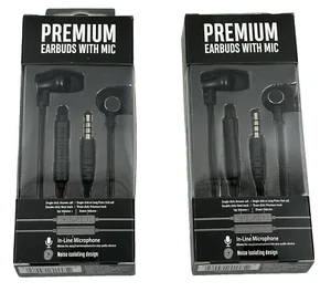 (2) Premium 35mm Wired Earbuds Headphones - Black With In Line Microphone - Picture 1 of 4
