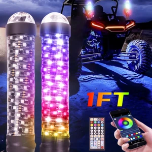 2x 1FT Spiral LED Fat Whip Lights Antenna RGB Chasing For Can-am X3 RZR ATV UTV  - Picture 1 of 15