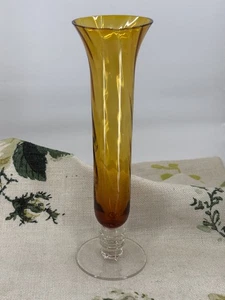 VINTAGE 1960s Empoli Italian amber glass twist bud stem vase 20cm - Picture 1 of 7