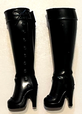 Vintage Barbie Shoes: Black Knee-high Platform Rubber Boots - Image 1 of 3
