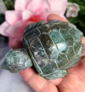 Large 3.5" 150g A+  Moss Agate Sea Turtle Crystal Gemstone Stone Carving Statue - Picture 1 of 14