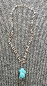 Turquoise Nugget Bead Necklace On a Paperclip Chain Necklace Choker - Picture 1 of 4