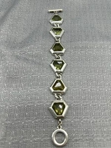 Anne Klein Silver Tone Green Rhinestone Bangle Bracelet - Picture 1 of 8