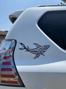 Hawaiian Design 12" Black Tribal Shark Vinyl Car Window Decal Sticker - Picture 1 of 5