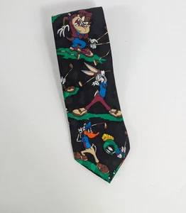 Looney Tunes Mania 100% Silk Golf Tie Daffy Duck Bugs Bunny Taz Marvin Martian - Picture 1 of 6