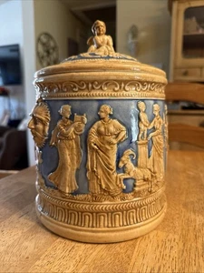 Vintage Keksdose Cherub Griechisch Maruhon Ware aus Japan Handbemalt Kanister Antik - Bild 1 von 13