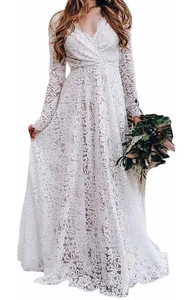Damen Boho weiß Spitze formell Braut Hochzeitskleid 14 Neu mit Etikett - Bild 1 von 16