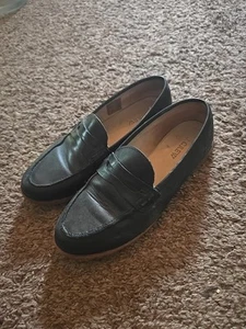 Black Leather Penny Loafers Jcrew Wooden Soles Size 7.5 - Picture 1 of 4