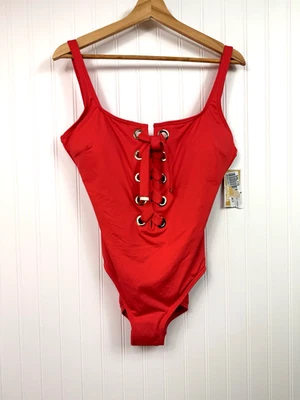 Michael Kors Lace-Up One-Piece Swimsuit Sea Coral Size 14 NWT - Image 1 of 4