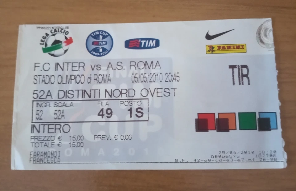 BIGLIETTO INTER ROMA FINALE COPPA ITALIA 2010 - Immagine 1 di 1