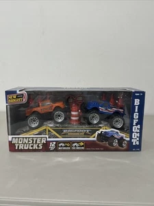 Bigfoot Monster Trucks 2 Pack Orange and Blue New Bright Toys 12 Piece Set - Picture 1 of 7