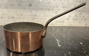 Vintage 6.25 Inch Copper Sauce Pan France Tin Lined Iron Handle Unmarked - Picture 1 of 7