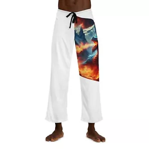 Dragon Fire Men's Pajama Pants, Mountain Scenery Lounge Bottoms, Snow Peak - Picture 1 of 5