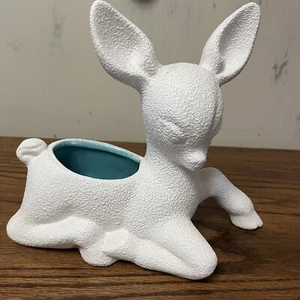 Vtg Royal Haeger Art Pottery Deer Planter White Teal Glaze MCM Textured Retro - Picture 1 of 8