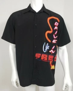 ME Sport Mens Shirt Size Medium Black Short Sleeve Button Drive In Oldies Cafe - Picture 1 of 7