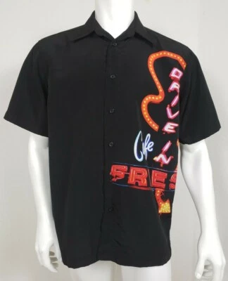 ME Sport Mens Shirt Size Medium Black Short Sleeve Button Drive In Oldies Cafe - Image 1 of 4