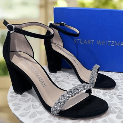 Sandalia para mujer Stuart Weitzman adornada Nearlynude Highshine 39 EUR US 8,5 Foto 1 de 4