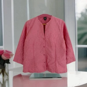 Camicetta Eileen Fisher in seta donna taglia L con bottoni davanti rosa arricciata carriera - Foto 1 di 7