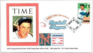 #4082 MEL OTT NEW YORK GIANTS BASEBALL SLUGGER STAMP COLOR CANCEL FDC - Picture 1 of 1