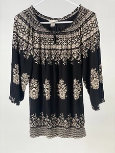 Blusa Campesina Christopher Banks con Cintura Elástica Talla Mediana Boho Negra Tostada - Imagen 1 de 7