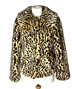 Paraphrase Jacket Faux Fur Animal Print Pockets Lined Size 10 - Picture 1 of 10