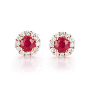 3mm Round Cut Red Ruby Stud Earrings 10K Solid Rose Gold - Picture 1 of 4