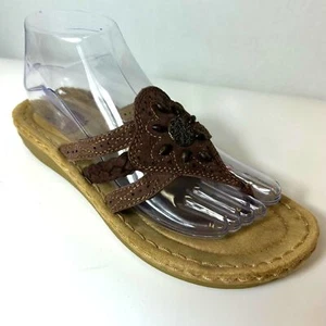 Earth Spirit Aimi Brown Beaded Suede Leather Thong Toe-Post Comfort Sandal Sz 8 - Picture 1 of 13