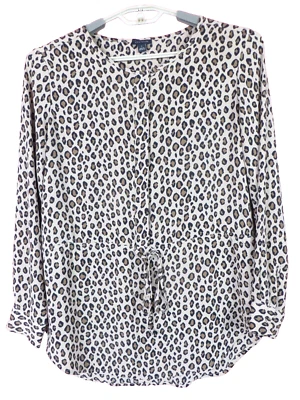 ANN TAYLOR Blusa Feminina Leve Escorregadia Poli Laço de Cintura Multicolorido Animal P - Imagem 1 de 4